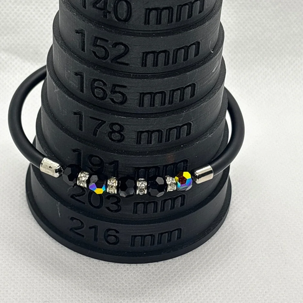 Black Cord Bracelet‎ AB Beads Silver Accents Bangle Fashion Jewelry